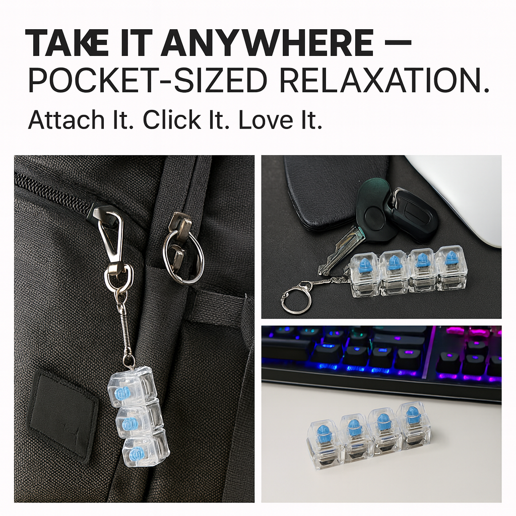 Keyboard Fidget Toys for Adults Keyboard Clicker with LED Light Keychain Fidget Sensory Fun Toys for Anxiety Decompression